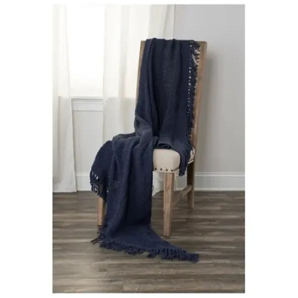 Blankets & Throws-Kirkland's Home Navy Cotton Tassel Throw Blue