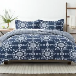 Comforters-Kirkland's Home Navy Daisy Medallion King 3-Pc. Comforter Set Blue