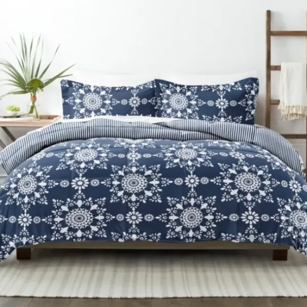 Comforters-Kirkland's Home Navy Daisy Medallion King 3-Pc. Comforter Set Blue