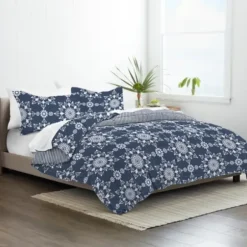 Comforters-Kirkland's Home Navy Daisy Medallion King 3-Pc. Comforter Set Blue