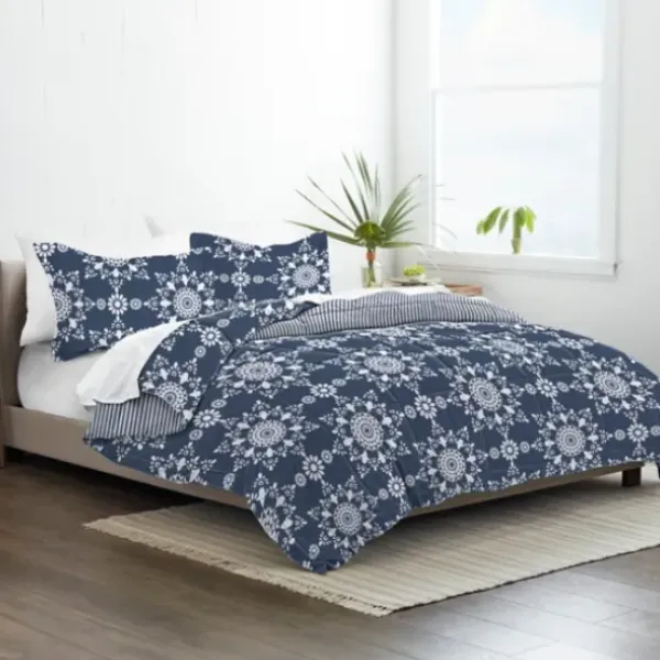 Comforters-Kirkland's Home Navy Daisy Medallion King 3-Pc. Comforter Set Blue
