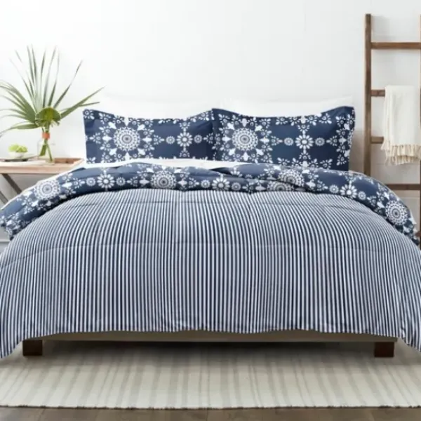 Comforters-Kirkland's Home Navy Daisy Medallion King 3-Pc. Comforter Set Blue