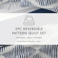 Quilts-Kirkland's Home Navy Diamond Line Reversible 2-Pc. Twin Quilt Set Blue/White