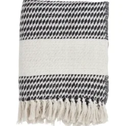 Blankets & Throws-Kirkland's Home Navy Diamond Weave Throw With Tassels Blue/White