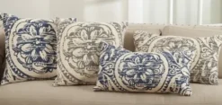 Pillows-Kirkland's Home Navy Distressed Floral Lumbar Throw Pillow Blue/White