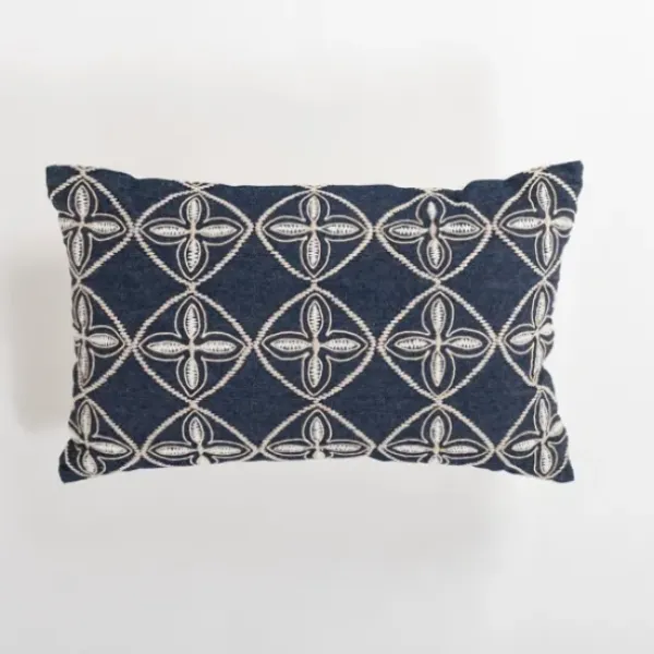Pillows-Kirkland's Home Navy Embroidered Medallion Lumbar Pillow Blue