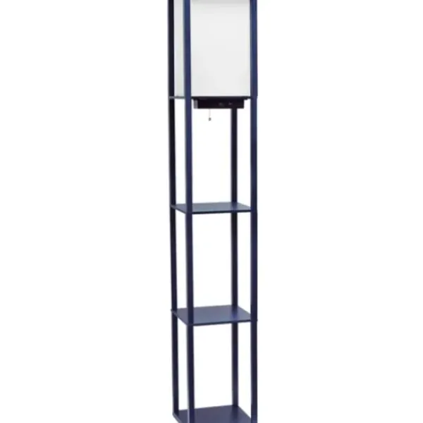 Floor Lamps-Kirkland's Home Navy Etagere Shelf Charging Floor Lamp Blue