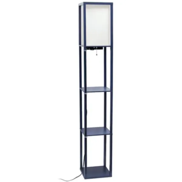 Floor Lamps-Kirkland's Home Navy Etagere Shelf Charging Floor Lamp Blue