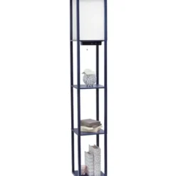 Floor Lamps-Kirkland's Home Navy Etagere Shelf Charging Floor Lamp Blue
