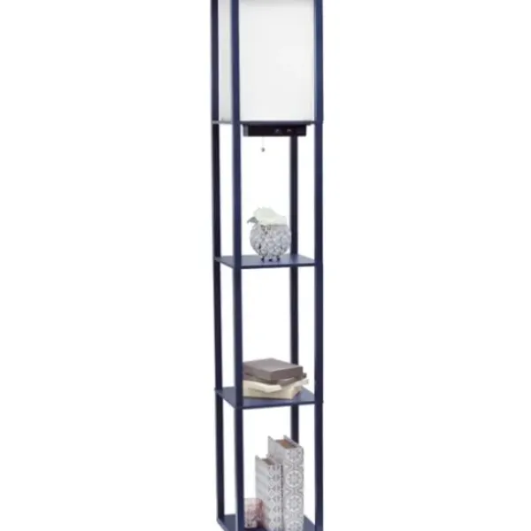 Floor Lamps-Kirkland's Home Navy Etagere Shelf Charging Floor Lamp Blue