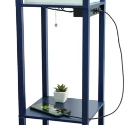 Floor Lamps-Kirkland's Home Navy Etagere Shelf Charging Floor Lamp Blue