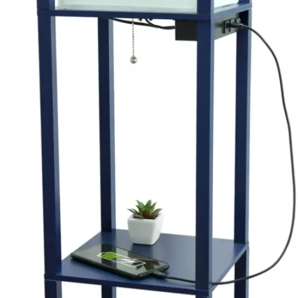 Floor Lamps-Kirkland's Home Navy Etagere Shelf Charging Floor Lamp Blue