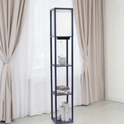 Floor Lamps-Kirkland's Home Navy Etagere Shelf Charging Floor Lamp Blue