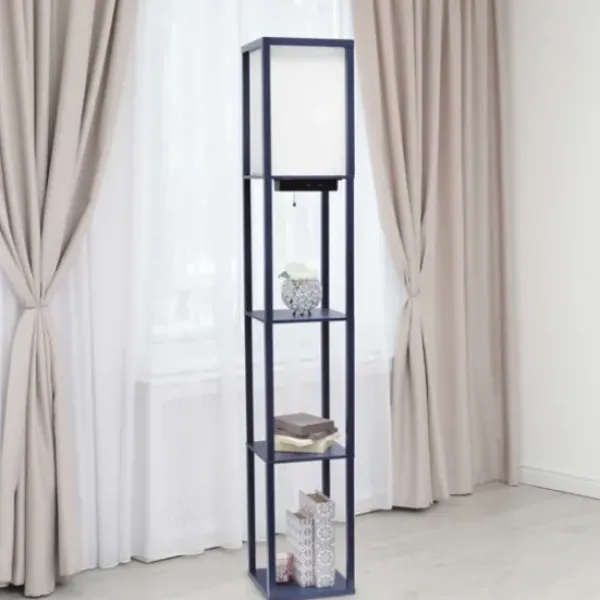 Floor Lamps-Kirkland's Home Navy Etagere Shelf Charging Floor Lamp Blue