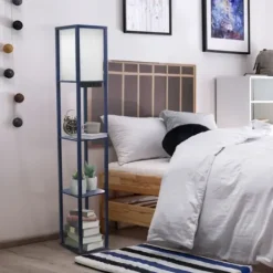 Floor Lamps-Kirkland's Home Navy Etagere Shelf Charging Floor Lamp Blue
