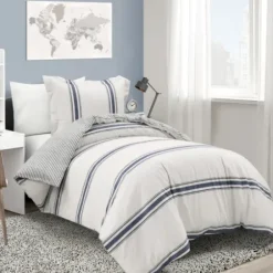 Duvets-Kirkland's Home Navy Farmhouse Stripe 2-Pc. Twin Xl Duvet Set Blue