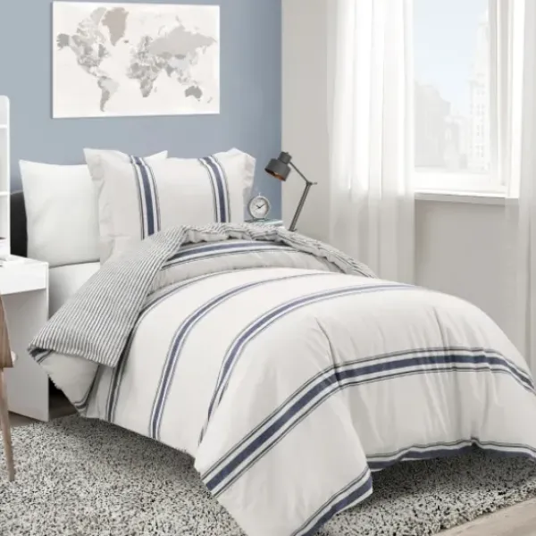 Duvets-Kirkland's Home Navy Farmhouse Stripe 2-Pc. Twin Xl Duvet Set Blue