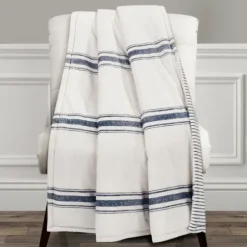 Blankets & Throws-Kirkland's Home Navy Farmhouse Stripe Throw Blue