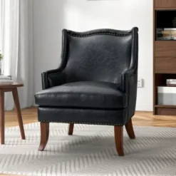 Accent Chairs-Kirkland's Home Navy Faux Leather Wingback Accent Chair Blue