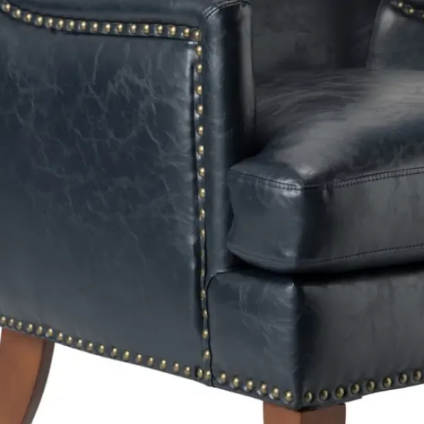 Accent Chairs-Kirkland's Home Navy Faux Leather Wingback Accent Chair Blue