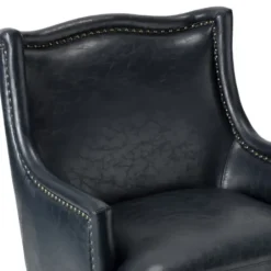 Accent Chairs-Kirkland's Home Navy Faux Leather Wingback Accent Chair Blue