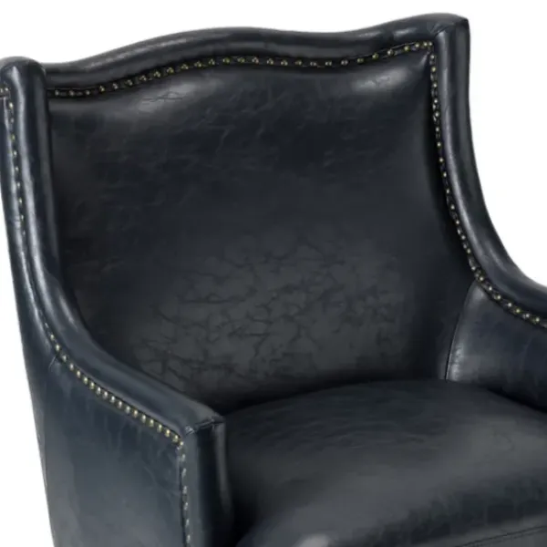 Accent Chairs-Kirkland's Home Navy Faux Leather Wingback Accent Chair Blue