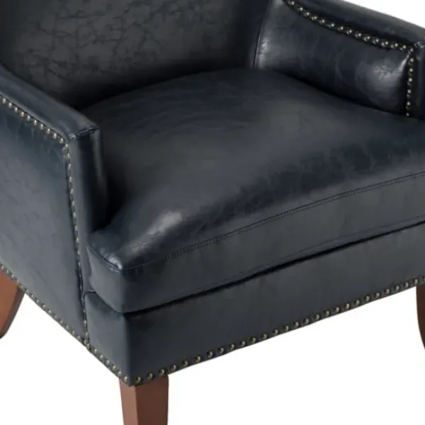 Accent Chairs-Kirkland's Home Navy Faux Leather Wingback Accent Chair Blue