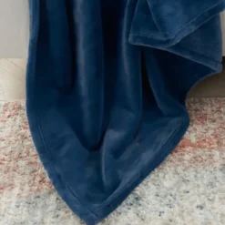 Blankets & Throws-Kirkland's Home Navy Faux Sheared Mink Throw Blue