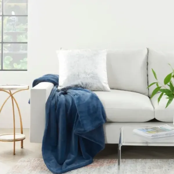 Blankets & Throws-Kirkland's Home Navy Faux Sheared Mink Throw Blue