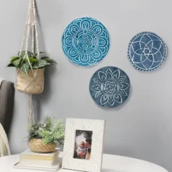 Wall Plaques-Kirkland's Home Navy Floral Metal Plate Wall Plaques, Set Of 3 Blue