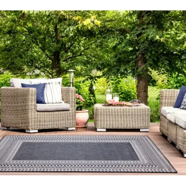 Outdoor Rugs-Kirkland's Home Navy Geo Lattice Outdoor Area Rug, 4X7 Blue