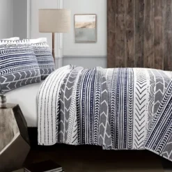 Quilts-Kirkland's Home Navy Geometric 3-Pc. King Quilt Set Blue/White