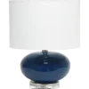 Table Lamps-Kirkland's Home Navy Glass Short Oval Table Lamp Blue