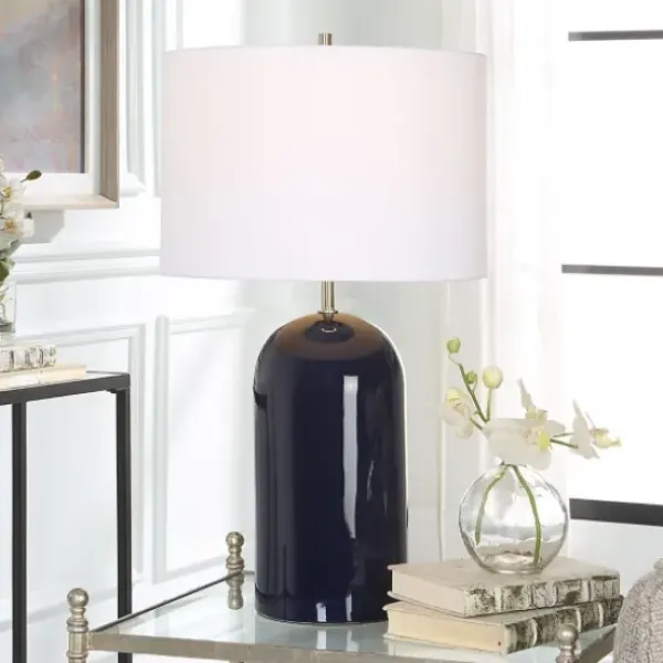 Table Lamps-Kirkland's Home Navy Glazed Ceramic Table Lamp White