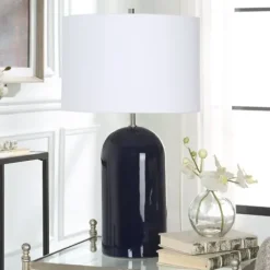 Table Lamps-Kirkland's Home Navy Glazed Ceramic Table Lamp White