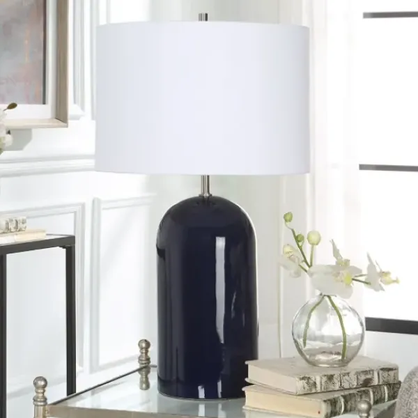 Table Lamps-Kirkland's Home Navy Glazed Ceramic Table Lamp White