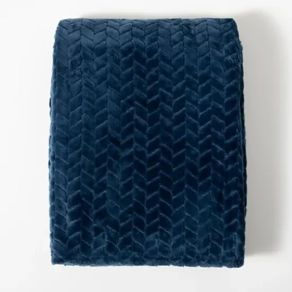 Blankets & Throws-Kirkland's Home Navy Heavenly Herringbone Plush Throw Blue