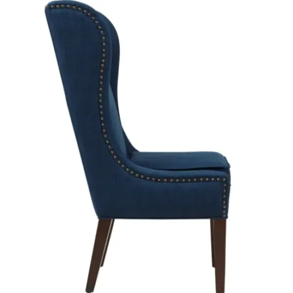 Dining Chairs-Kirkland's Home Navy High Wingback Nailhead Trim Dining Chair Blue