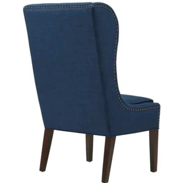 Dining Chairs-Kirkland's Home Navy High Wingback Nailhead Trim Dining Chair Blue