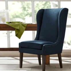 Dining Chairs-Kirkland's Home Navy High Wingback Nailhead Trim Dining Chair Blue