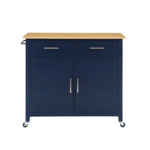 Kitchen Islands & Bar Carts-Kirkland's Home Navy Industrial Kitchen Cart Blue