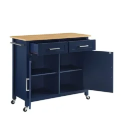 Kitchen Islands & Bar Carts-Kirkland's Home Navy Industrial Kitchen Cart Blue
