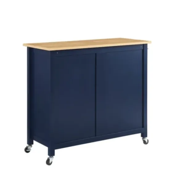 Kitchen Islands & Bar Carts-Kirkland's Home Navy Industrial Kitchen Cart Blue