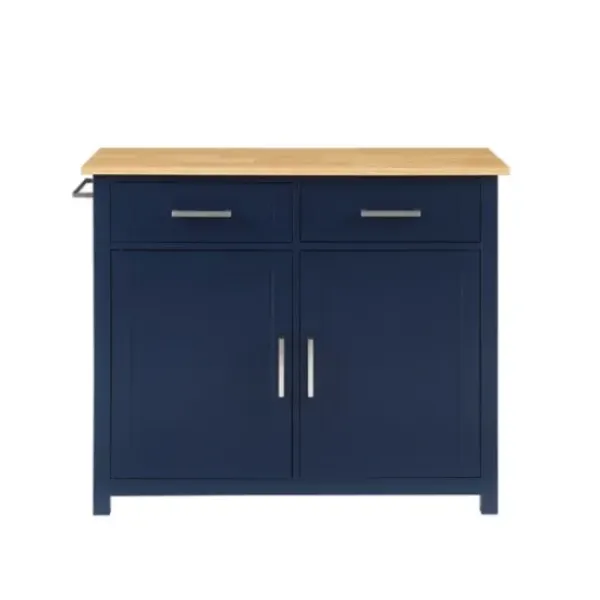 Kitchen Islands & Bar Carts-Kirkland's Home Navy Industrial Kitchen Cart Blue