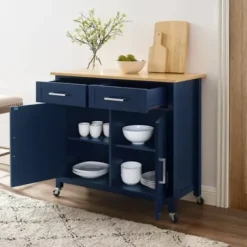 Kitchen Islands & Bar Carts-Kirkland's Home Navy Industrial Kitchen Cart Blue