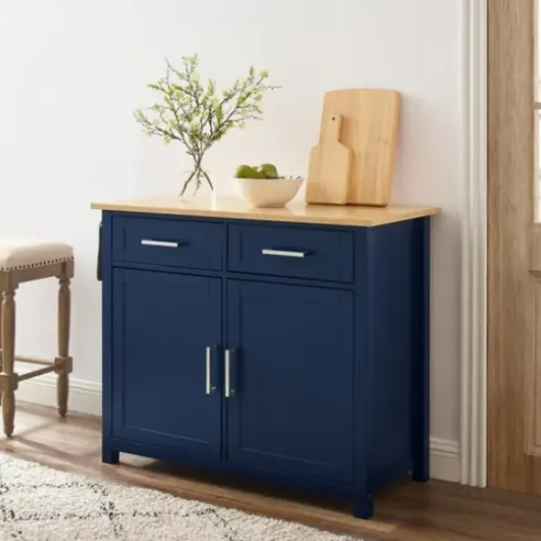 Kitchen Islands & Bar Carts-Kirkland's Home Navy Industrial Kitchen Cart Blue