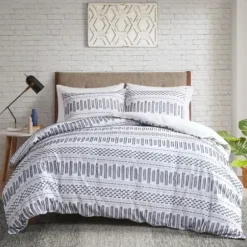 Comforters-Kirkland's Home Navy Jacquard California King 3-Pc. Comforter Set Ivory/Blue
