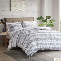 Comforters-Kirkland's Home Navy Jacquard California King 3-Pc. Comforter Set Ivory/Blue