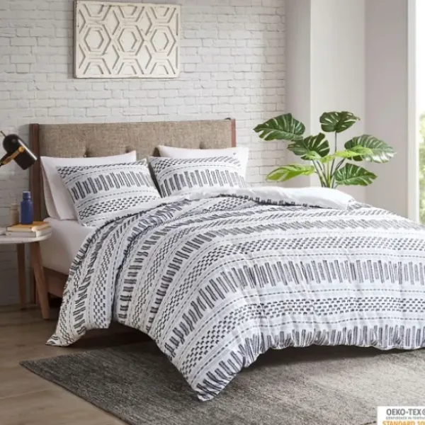 Comforters-Kirkland's Home Navy Jacquard California King 3-Pc. Comforter Set Ivory/Blue