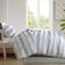 Comforters-Kirkland's Home Navy Jacquard California King 3-Pc. Comforter Set Ivory/Blue